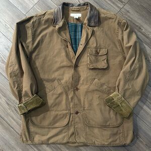 Vintage Banana Republic Barn Jacket Plaid Lined Canvas Leather Collar Large